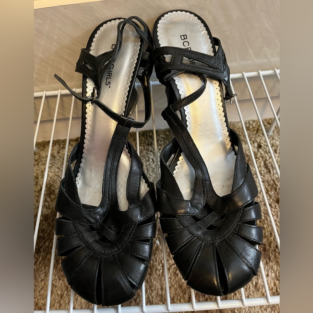 Black strappy BCBGirls wedge heel sandals 10 10M